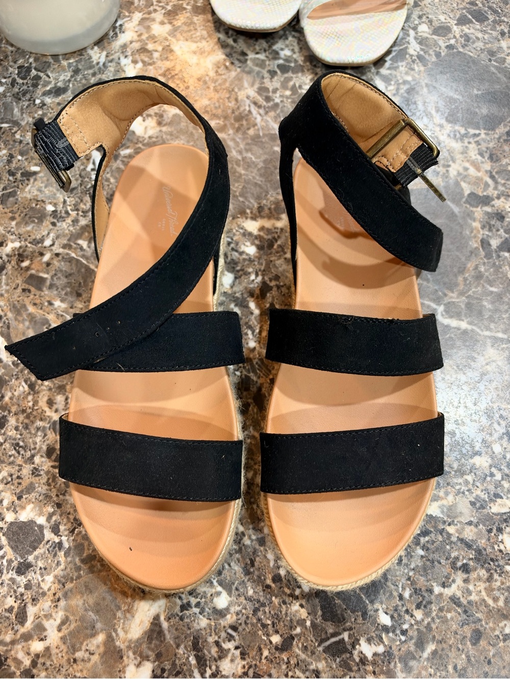Universal Thread Black Strappy Wedge Sandals